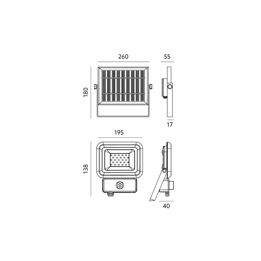 LED-aurinkokenno valonheitin liiketunnistimella LED / 20W / 3,7V 6500K IP65