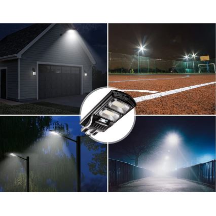 LED Himmennettävä aurinkokennoinen katulamppu anturilla LED/120W/6V 6500K IP65 musta + kauko-ohjaus