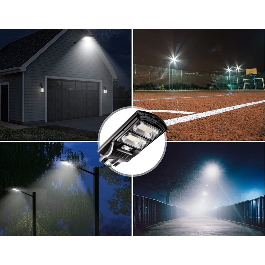 LED Himmennettävä aurinkokennoinen katulamppu anturilla LED/120W/6V 6500K IP65 musta + kauko-ohjaus