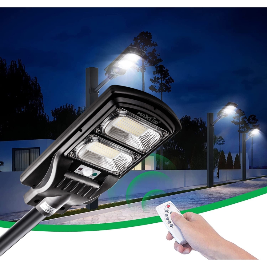 LED Himmennettävä aurinkokennoinen katulamppu anturilla LED/120W/6V 6500K IP65 musta + kauko-ohjaus