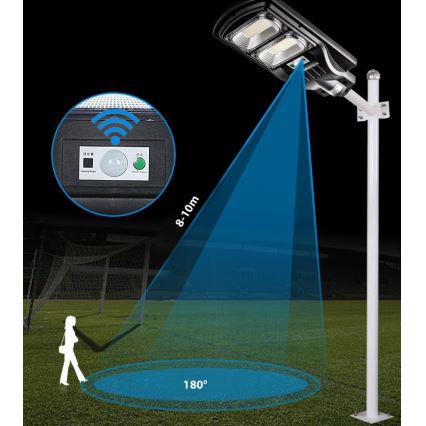 LED Himmennettävä aurinkokennoinen katulamppu anturilla LED/120W/6V 6500K IP65 musta + kauko-ohjaus