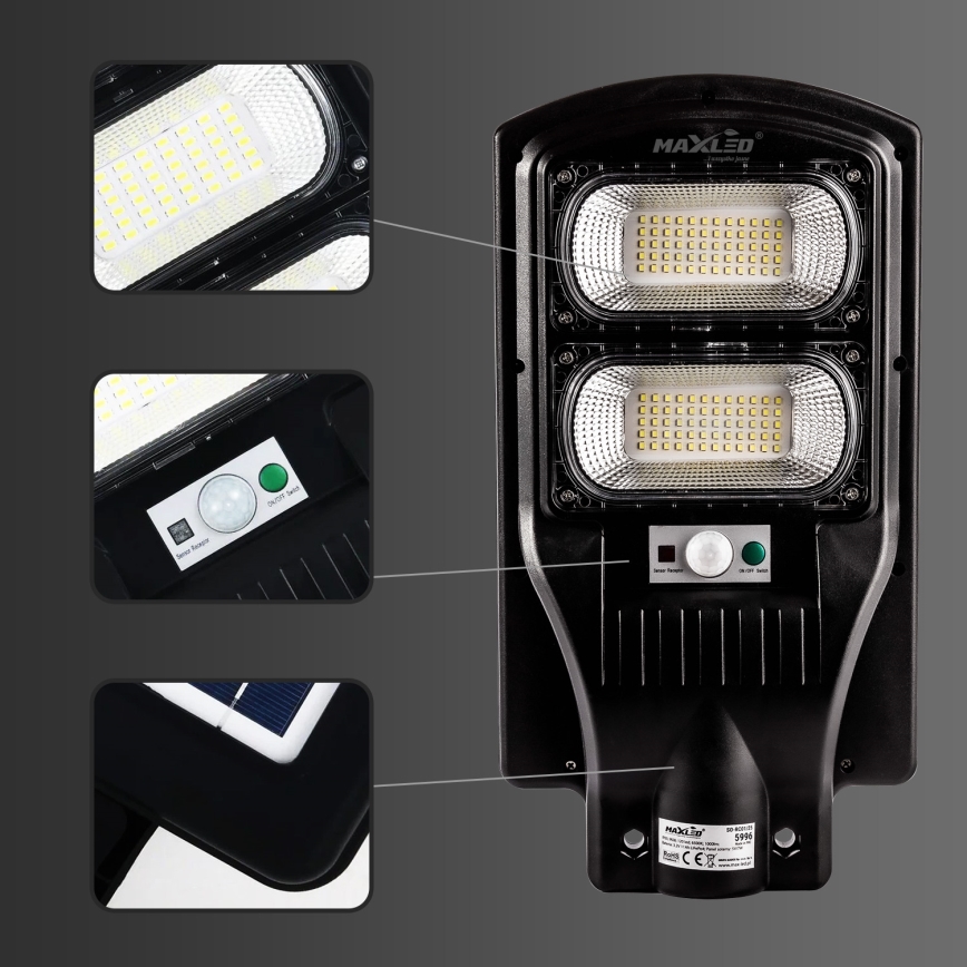 LED Himmennettävä aurinkokennoinen katulamppu anturilla LED/120W/6V 6500K IP65 musta + kauko-ohjaus