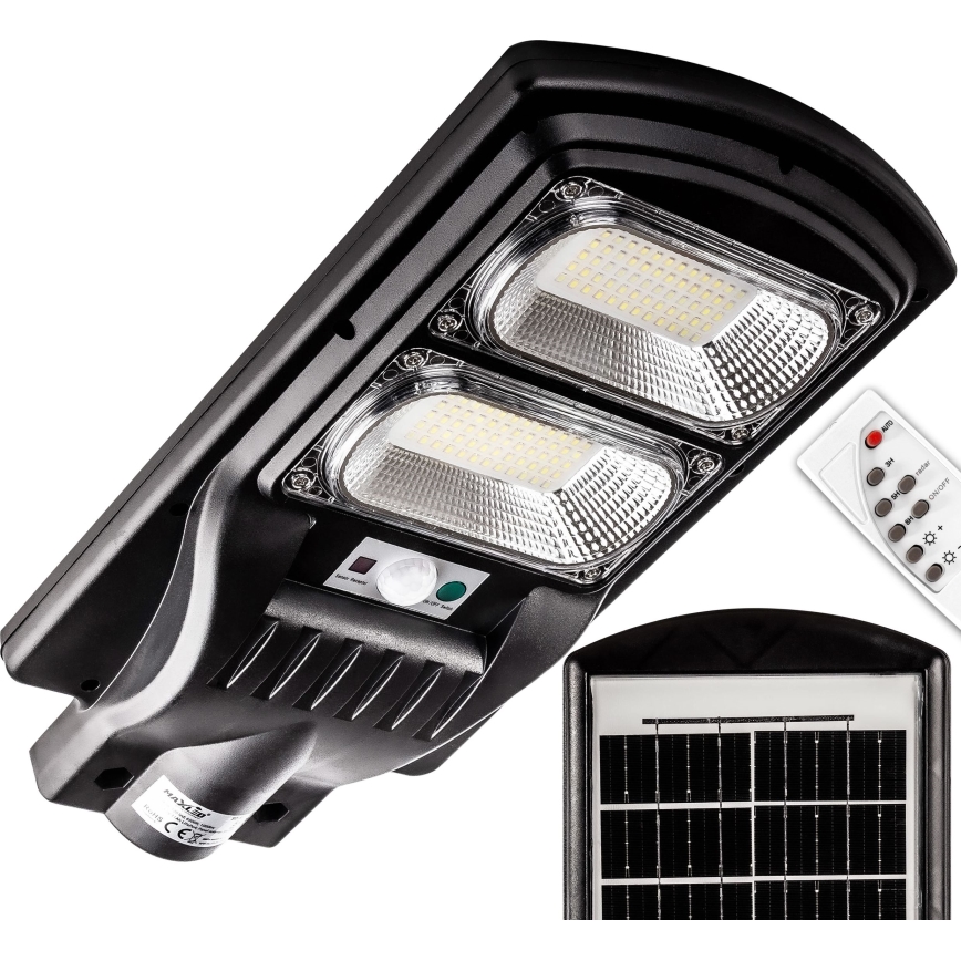 LED Himmennettävä aurinkokennoinen katulamppu anturilla LED/120W/6V 6500K IP65 musta + kauko-ohjaus