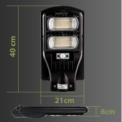 LED Himmennettävä aurinkokennoinen katulamppu anturilla LED/120W/6V 6500K IP65 musta + kauko-ohjaus