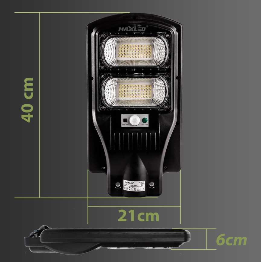 LED Himmennettävä aurinkokennoinen katulamppu anturilla LED/120W/6V 6500K IP65 musta + kauko-ohjaus