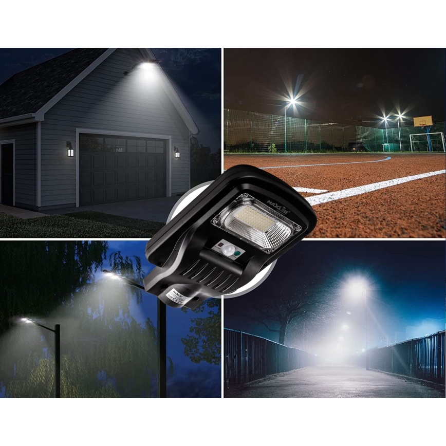 LED Himmennettävä aurinkokennoinen katulamppu anturilla LED/150W/6V 6500K IP65 musta + kauko-ohjaus