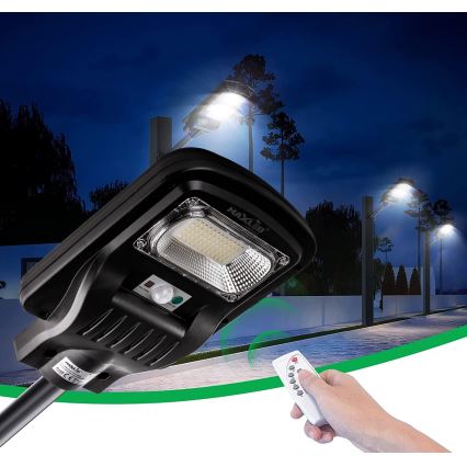 LED Himmennettävä aurinkokennoinen katulamppu anturilla LED/150W/6V 6500K IP65 musta + kauko-ohjaus