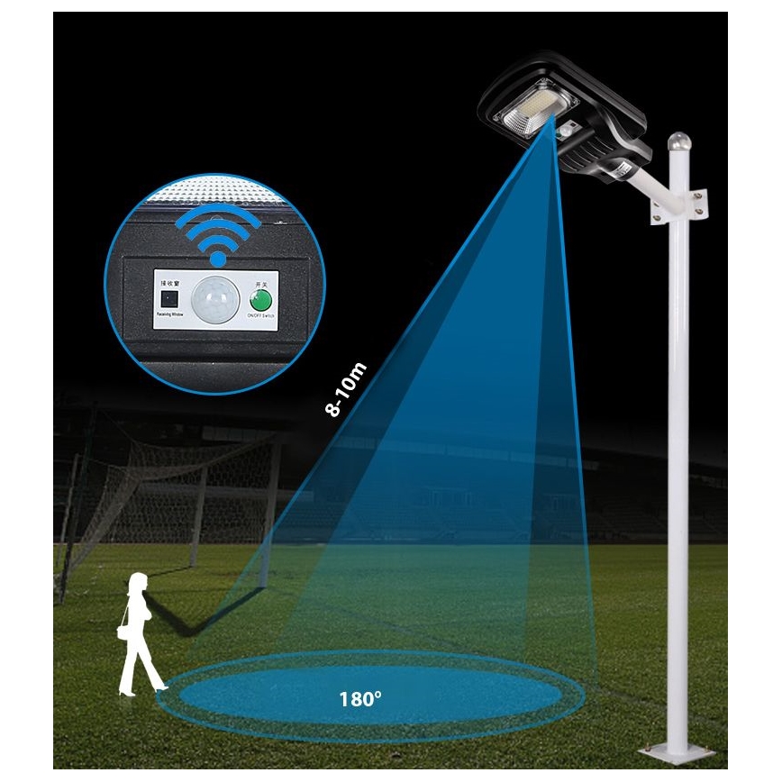 LED Himmennettävä aurinkokennoinen katulamppu anturilla LED/150W/6V 6500K IP65 musta + kauko-ohjaus