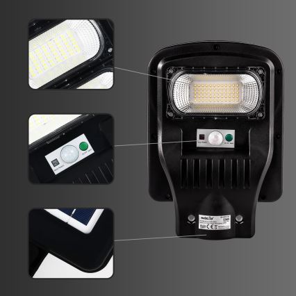 LED Himmennettävä aurinkokennoinen katulamppu anturilla LED/150W/6V 6500K IP65 musta + kauko-ohjaus
