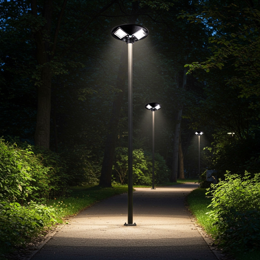 LED Himmennettävä aurinkokennoinen katulamppu anturilla LED/15W/6V 11000 mAh 6500K IP65 musta + kauko-ohjaus