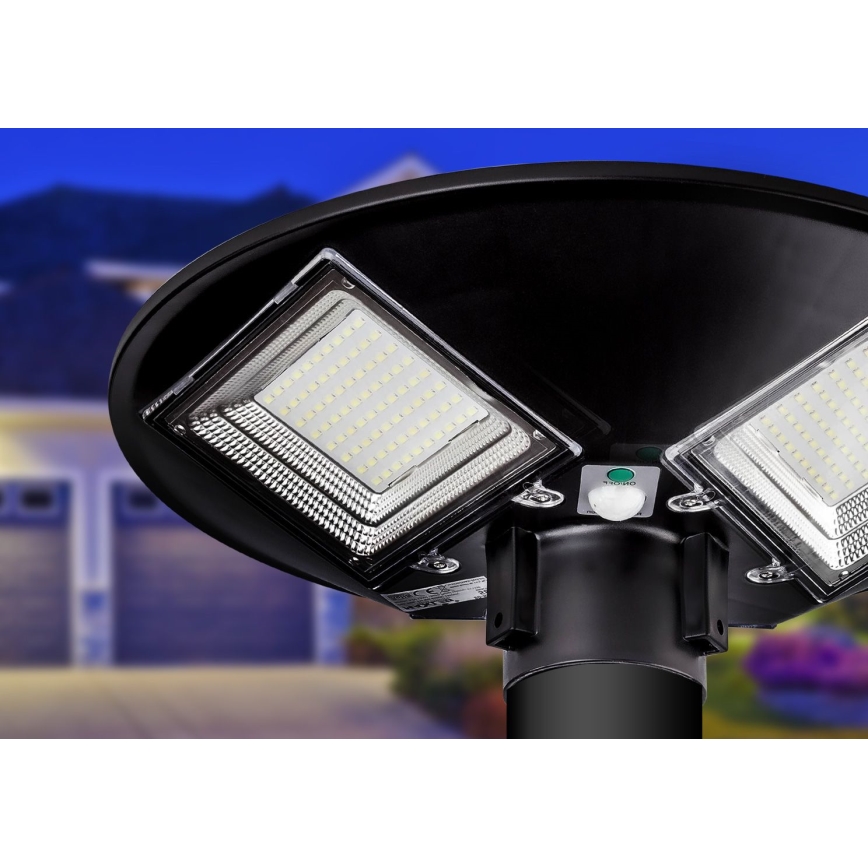 LED Himmennettävä aurinkokennoinen katulamppu anturilla LED/15W/6V 11000 mAh 6500K IP65 musta + kauko-ohjaus