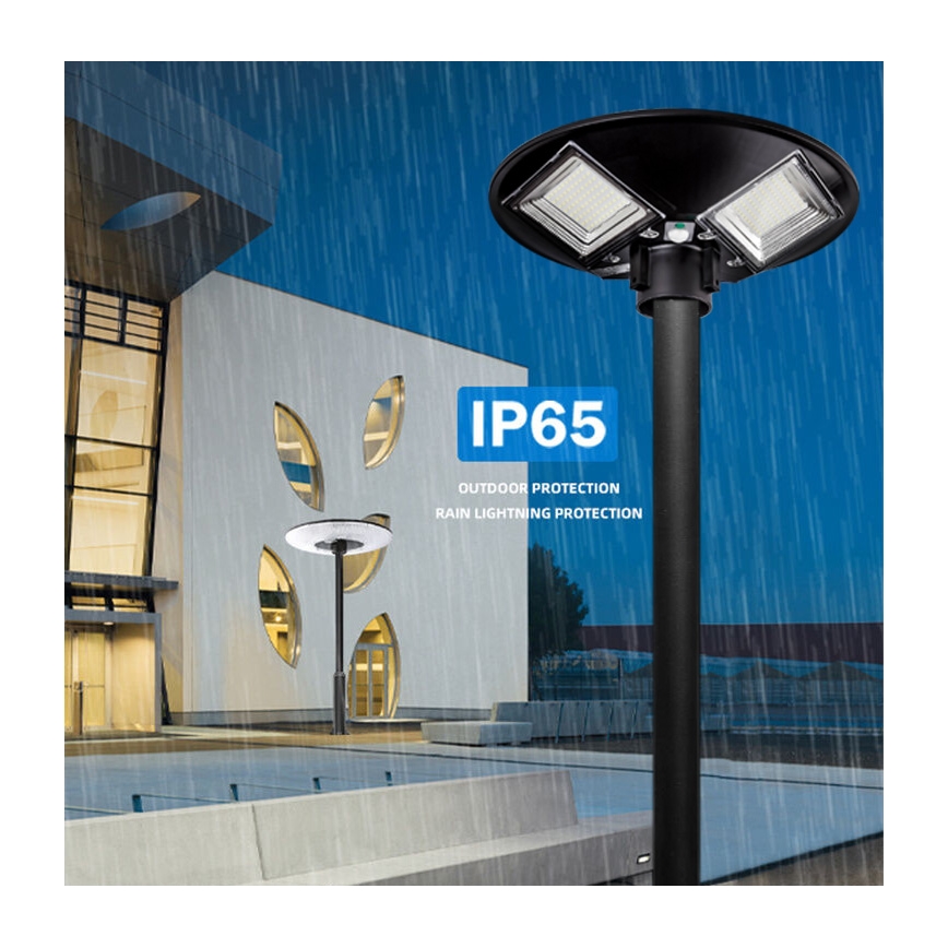 LED Himmennettävä aurinkokennoinen katulamppu anturilla LED/15W/6V 11000 mAh 6500K IP65 musta + kauko-ohjaus