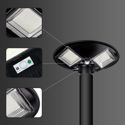 LED Himmennettävä aurinkokennoinen katulamppu anturilla LED/15W/6V 11000 mAh 6500K IP65 musta + kauko-ohjaus