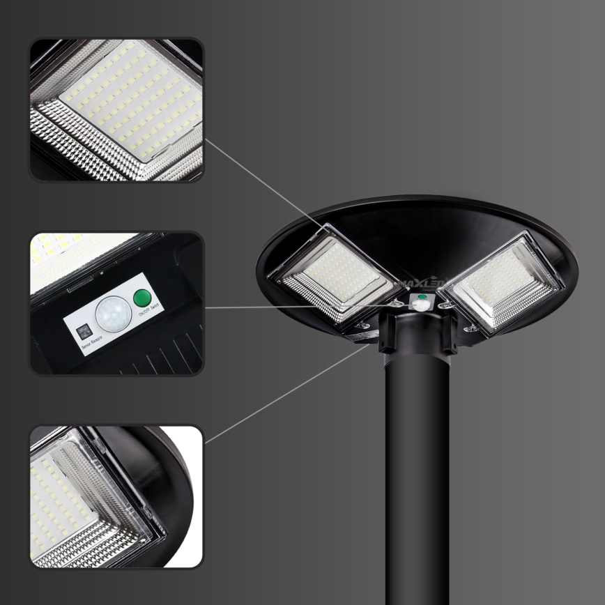 LED Himmennettävä aurinkokennoinen katulamppu anturilla LED/15W/6V 11000 mAh 6500K IP65 musta + kauko-ohjaus