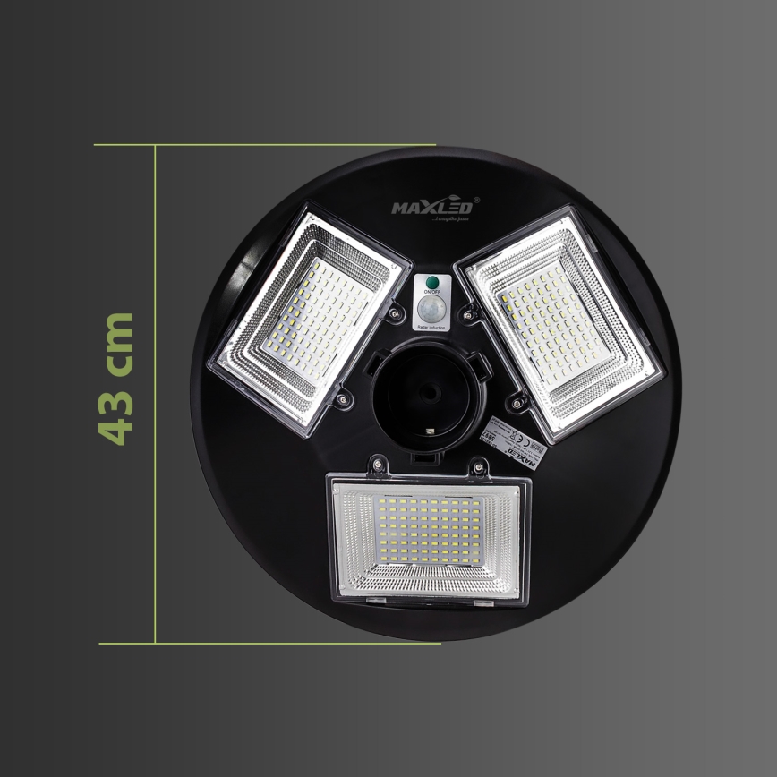 LED Himmennettävä aurinkokennoinen katulamppu anturilla LED/15W/6V 11000 mAh 6500K IP65 musta + kauko-ohjaus