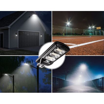 LED Himmennettävä aurinkokennoinen katulamppu anturilla LED/180W/6V 6500K IP65 musta + kauko-ohjaus
