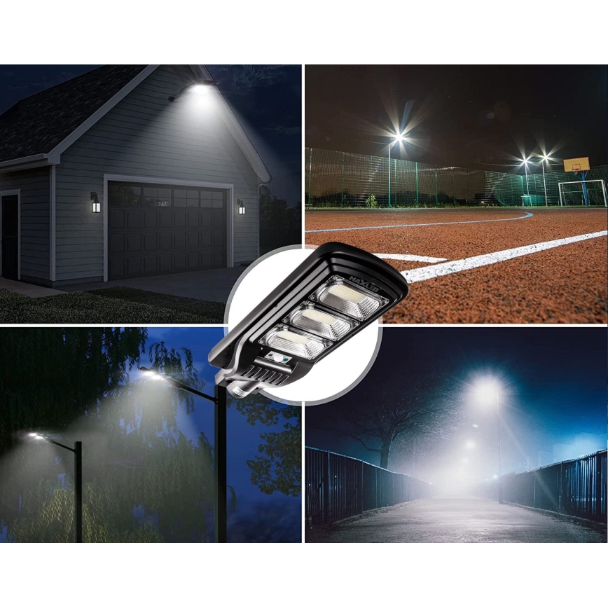 LED Himmennettävä aurinkokennoinen katulamppu anturilla LED/180W/6V 6500K IP65 musta + kauko-ohjaus