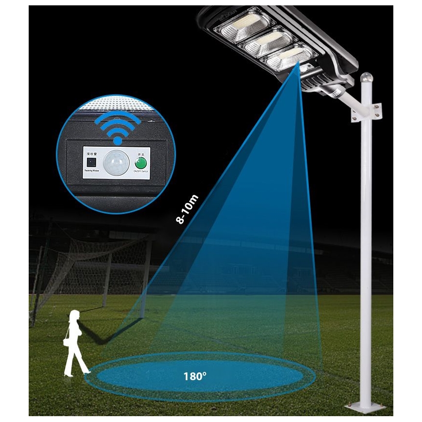 LED Himmennettävä aurinkokennoinen katulamppu anturilla LED/180W/6V 6500K IP65 musta + kauko-ohjaus