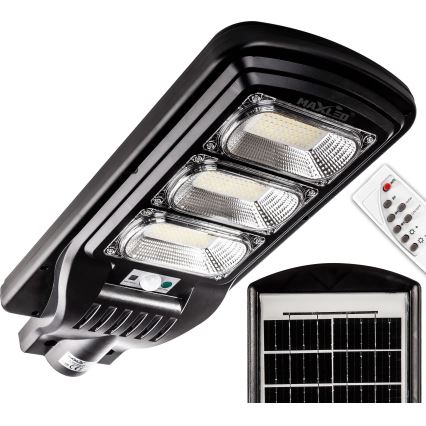 LED Himmennettävä aurinkokennoinen katulamppu anturilla LED/180W/6V 6500K IP65 musta + kauko-ohjaus