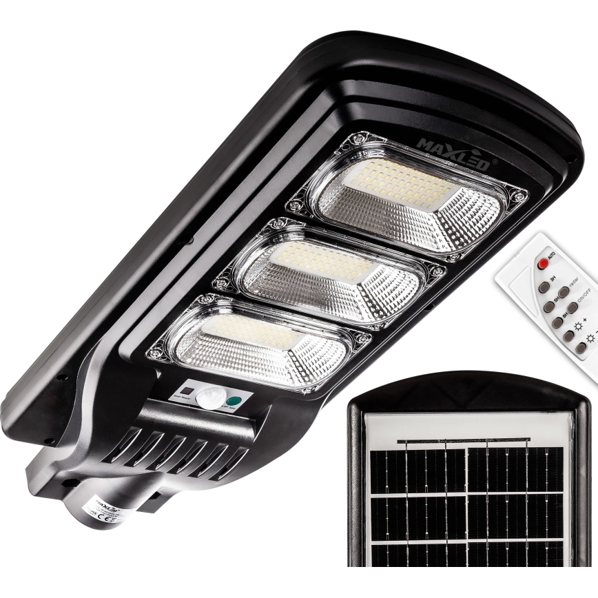 LED Himmennettävä aurinkokennoinen katulamppu anturilla LED/180W/6V 6500K IP65 musta + kauko-ohjaus