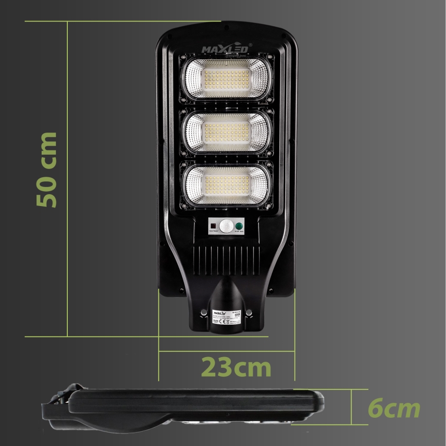 LED Himmennettävä aurinkokennoinen katulamppu anturilla LED/180W/6V 6500K IP65 musta + kauko-ohjaus