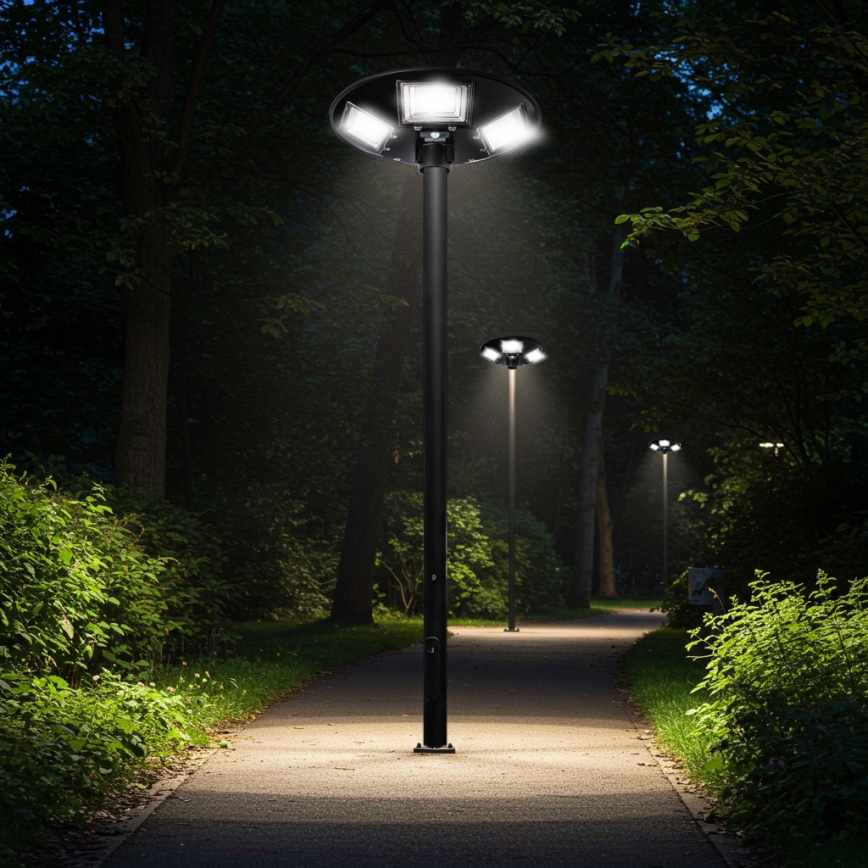 LED Himmennettävä aurinkokennoinen katulamppu anturilla LED/22W/6V 18000 mAh 6500K IP65 musta + kauko-ohjaus