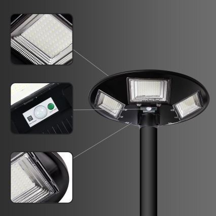 LED Himmennettävä aurinkokennoinen katulamppu anturilla LED/22W/6V 18000 mAh 6500K IP65 musta + kauko-ohjaus