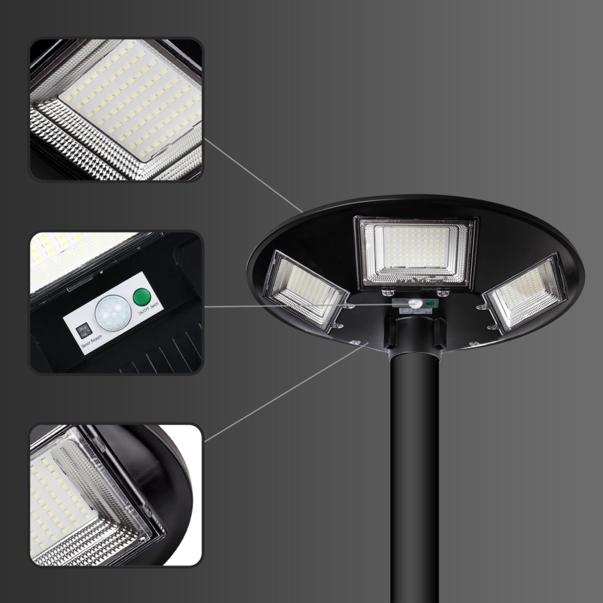 LED Himmennettävä aurinkokennoinen katulamppu anturilla LED/22W/6V 18000 mAh 6500K IP65 musta + kauko-ohjaus