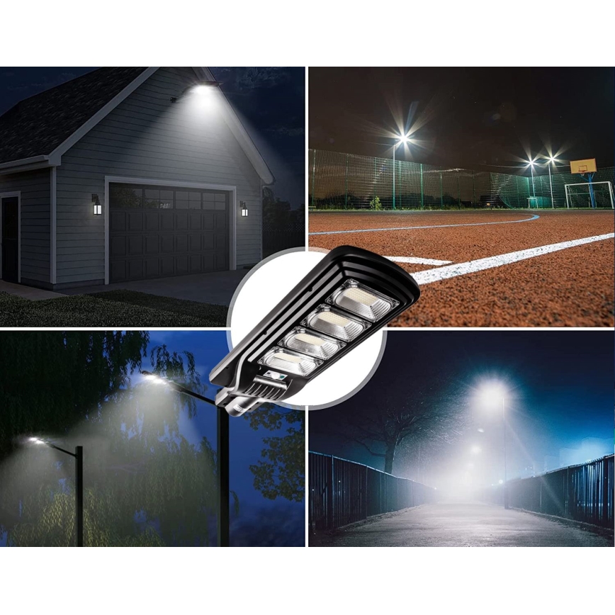 LED Himmennettävä aurinkokennoinen katulamppu anturilla LED/240W/6V 6500K IP65 musta + kauko-ohjaus