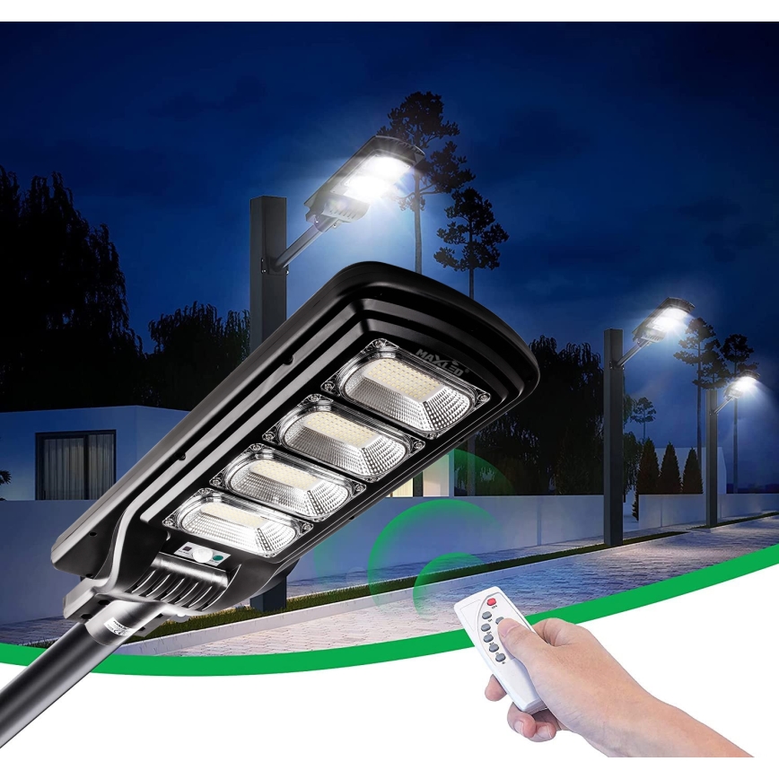LED Himmennettävä aurinkokennoinen katulamppu anturilla LED/240W/6V 6500K IP65 musta + kauko-ohjaus