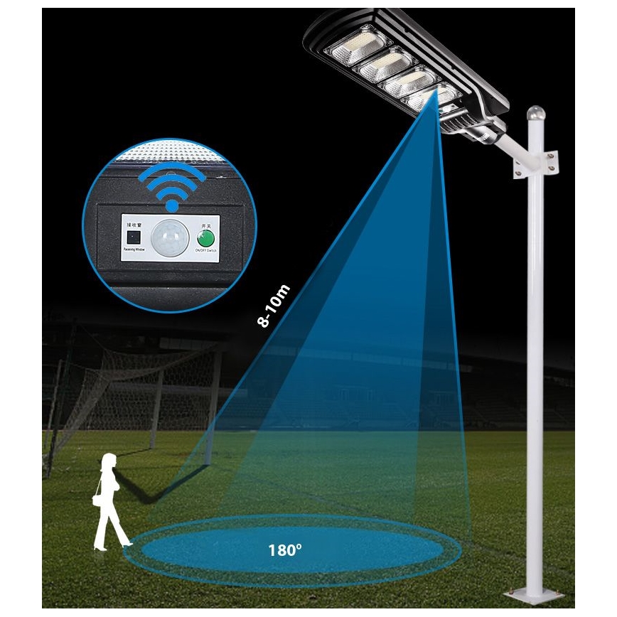 LED Himmennettävä aurinkokennoinen katulamppu anturilla LED/240W/6V 6500K IP65 musta + kauko-ohjaus