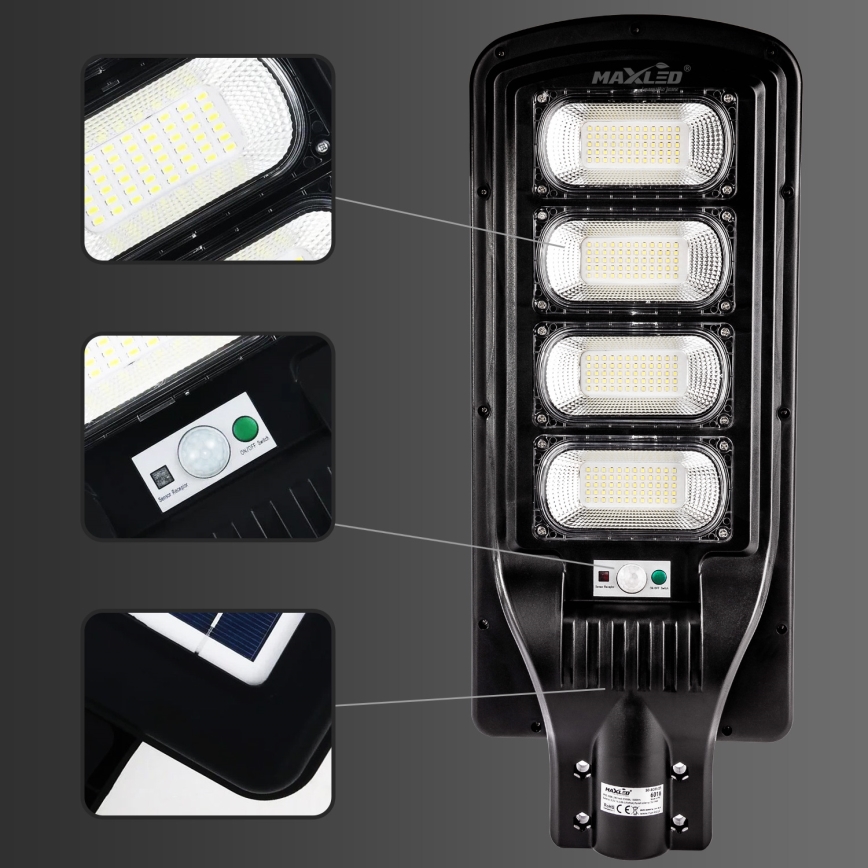 LED Himmennettävä aurinkokennoinen katulamppu anturilla LED/240W/6V 6500K IP65 musta + kauko-ohjaus
