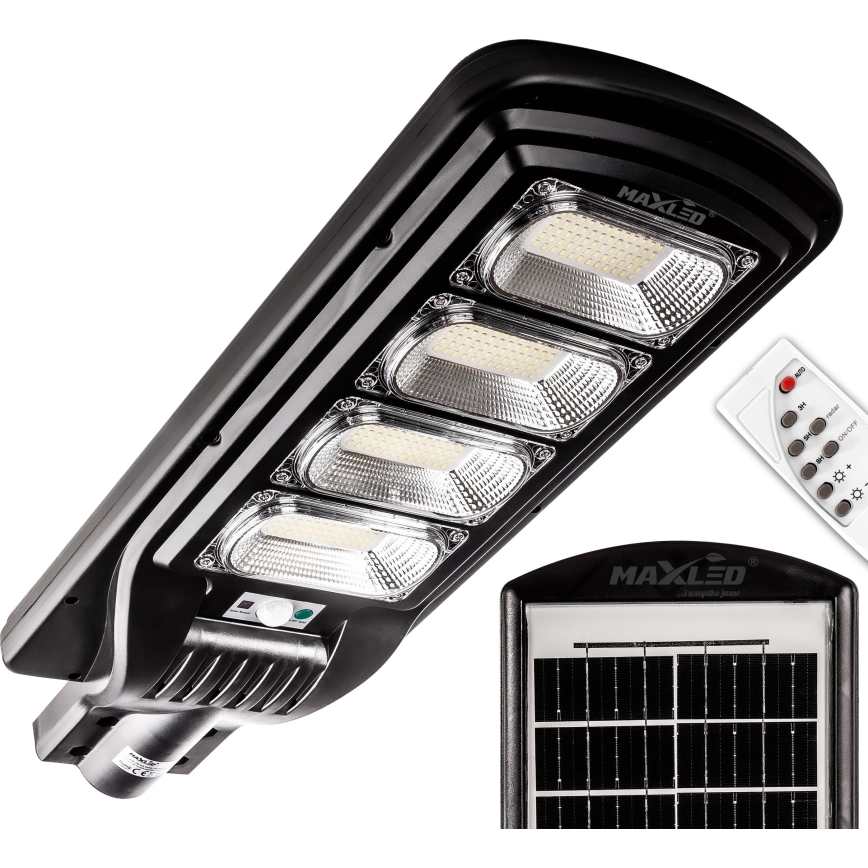 LED Himmennettävä aurinkokennoinen katulamppu anturilla LED/240W/6V 6500K IP65 musta + kauko-ohjaus