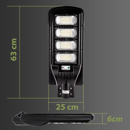 LED Himmennettävä aurinkokennoinen katulamppu anturilla LED/240W/6V 6500K IP65 musta + kauko-ohjaus