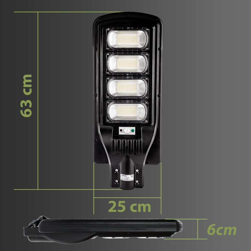 LED Himmennettävä aurinkokennoinen katulamppu anturilla LED/240W/6V 6500K IP65 musta + kauko-ohjaus