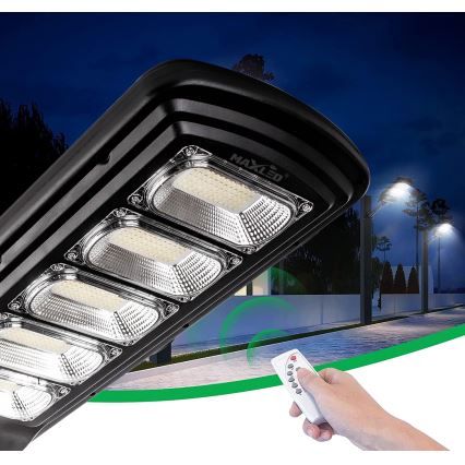 LED Himmennettävä aurinkokennoinen katulamppu anturilla LED/300W/6V 6500K IP65 musta + kauko-ohjaus