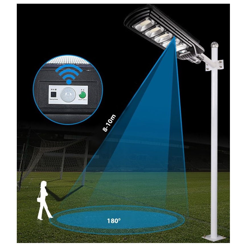 LED Himmennettävä aurinkokennoinen katulamppu anturilla LED/300W/6V 6500K IP65 musta + kauko-ohjaus