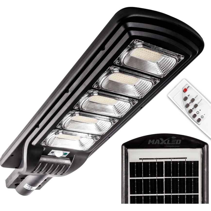 LED Himmennettävä aurinkokennoinen katulamppu anturilla LED/300W/6V 6500K IP65 musta + kauko-ohjaus