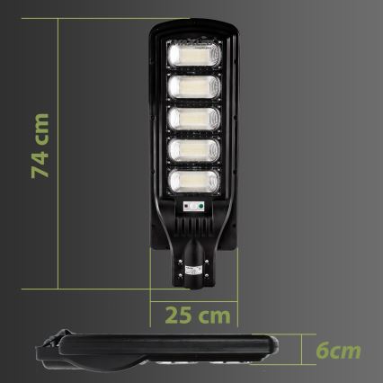 LED Himmennettävä aurinkokennoinen katulamppu anturilla LED/300W/6V 6500K IP65 musta + kauko-ohjaus