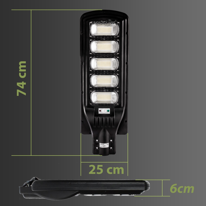 LED Himmennettävä aurinkokennoinen katulamppu anturilla LED/300W/6V 6500K IP65 musta + kauko-ohjaus