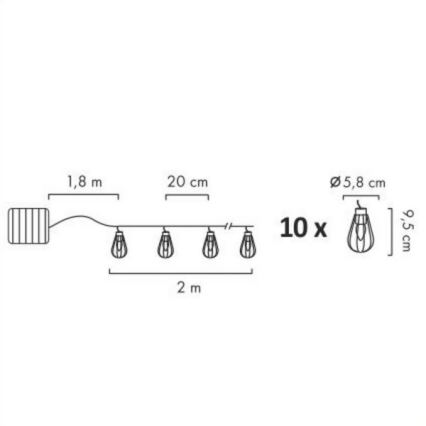 LED Aurinkokennoketju ulos 10xLED/1xAAA 3,8 m IP44