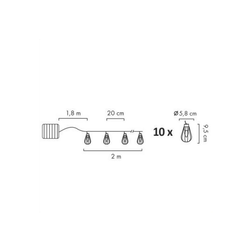 LED Aurinkokennoketju ulos 10xLED/1xAAA 3,8 m IP44