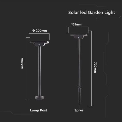 LED aurinkokennolamppu ulkokäyttöön 2in1 LED/2W/3,7V IP65 3000/4000/6500K