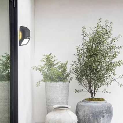 LED-aurinkokäyttöinen seinävalaisin anturilla LED/3W/3,7V 3000/4000K 1200 mAh IP54 antrasiitti
