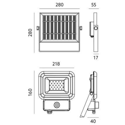 LED-aurinkokennovalaisin sensorilla LED / 30W / 3,7V 6500K IP65