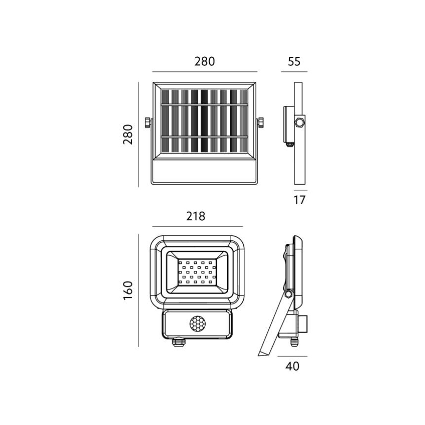 LED-aurinkokennovalaisin sensorilla LED / 30W / 3,7V 6500K IP65