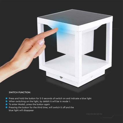 LED aurinkokennovalo anturilla LED/2W/5,5V 3000K IP65 2600 mAh valkoinen