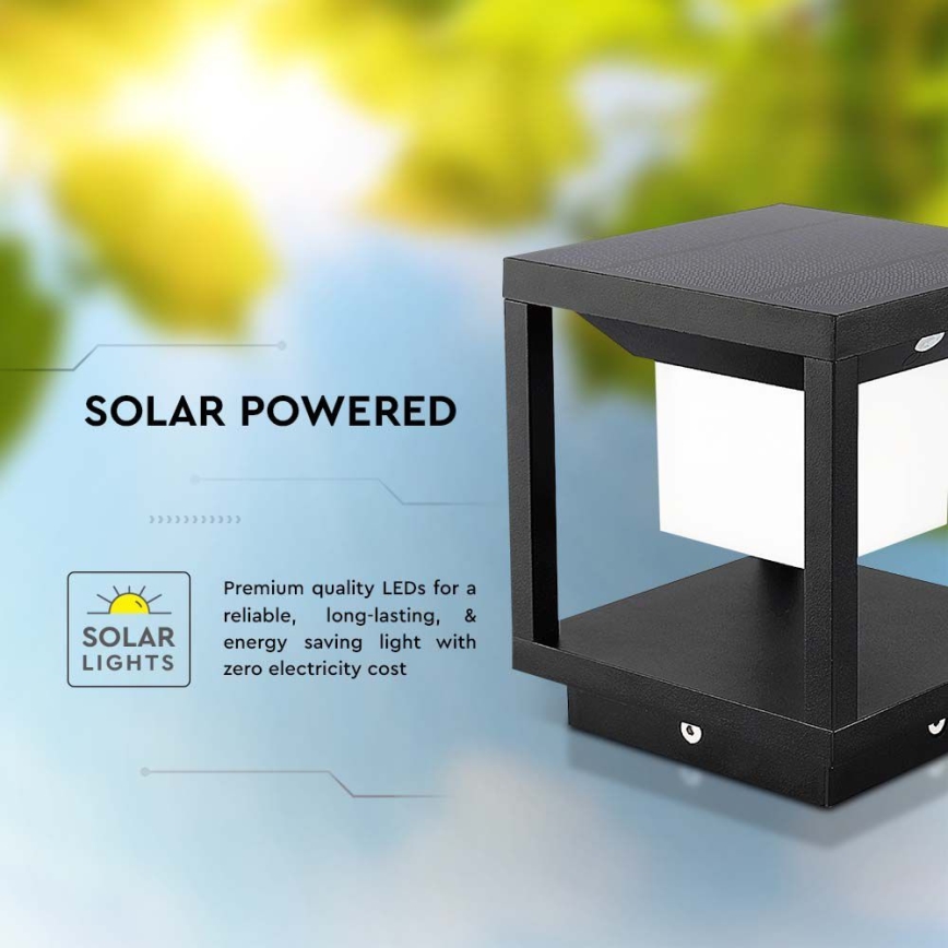 LED Aurinkokennovalo sensorilla LED/2W/5,5V 3000K IP65 musta