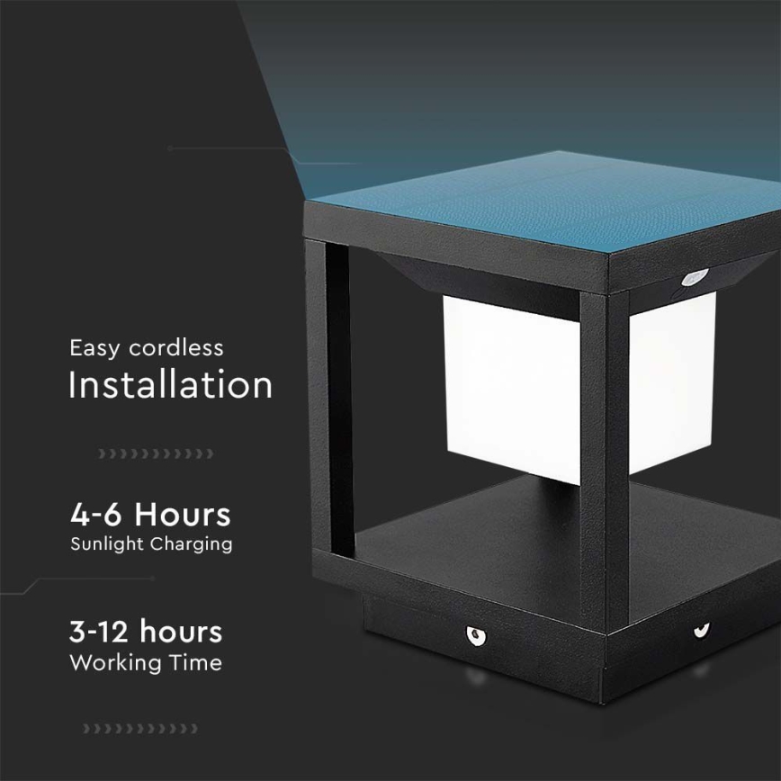 LED Aurinkokennovalo sensorilla LED/2W/5,5V 3000K IP65 musta