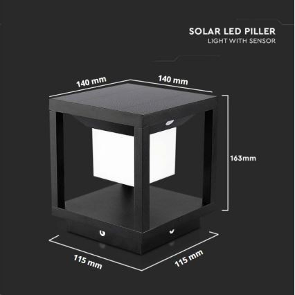 LED Aurinkokennovalo sensorilla LED/2W/5,5V 3000K IP65 musta